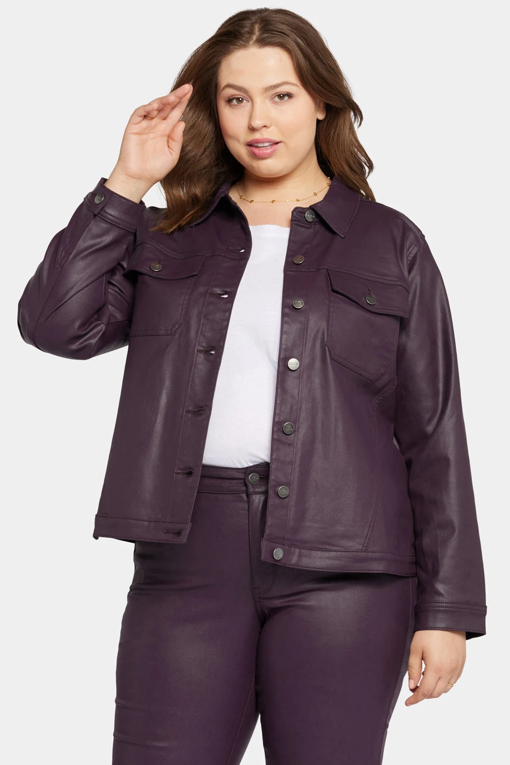 Coated Denim Jacket In Plus Size - Eggplant Coated 1 Coated Denim Jacket In Plus Size - Eggplant Coated