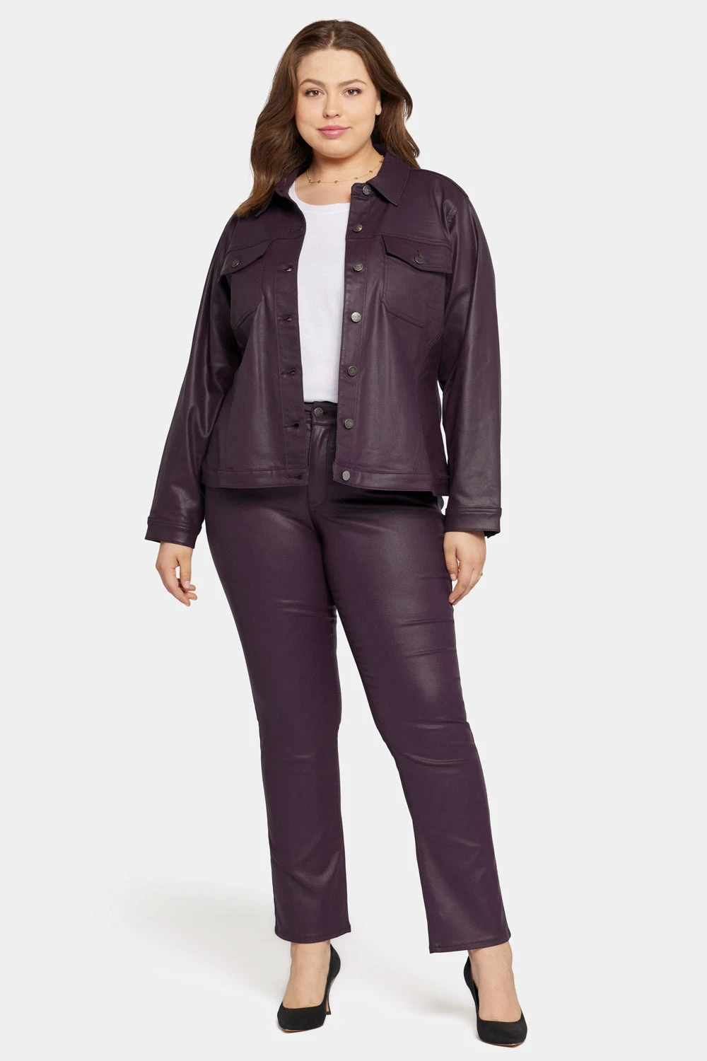 Coated Denim Jacket In Plus Size - Eggplant Coated 5 Coated Denim Jacket In Plus Size - Eggplant Coated - Image 5