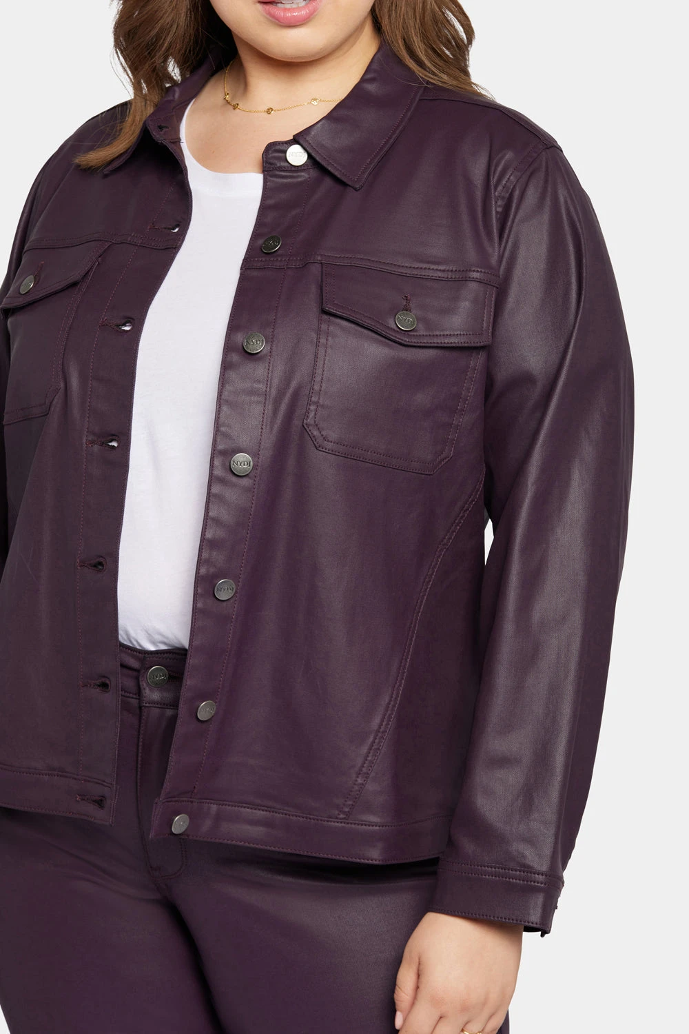 Coated Denim Jacket In Plus Size - Eggplant Coated 6 Coated Denim Jacket In Plus Size - Eggplant Coated - Image 6