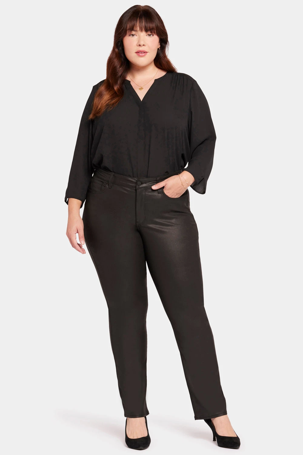 Uplift Coated Marilyn Straight Jeans In Plus Size - Black Coated 4 Uplift Coated Marilyn Straight Jeans In Plus Size - Black Coated - Image 4