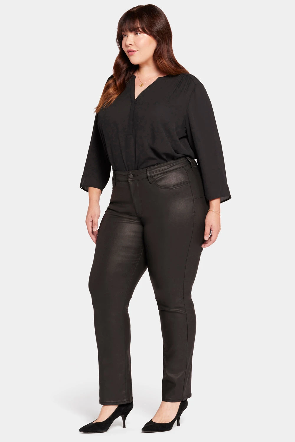 Uplift Coated Marilyn Straight Jeans In Plus Size - Black Coated 5 Uplift Coated Marilyn Straight Jeans In Plus Size - Black Coated - Image 5