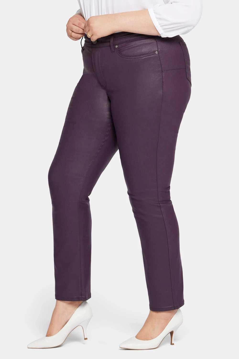 Uplift Coated Marilyn Straight Jeans In Plus Size - Eggplant Coated 3 Uplift Coated Marilyn Straight Jeans In Plus Size - Eggplant Coated - Image 3