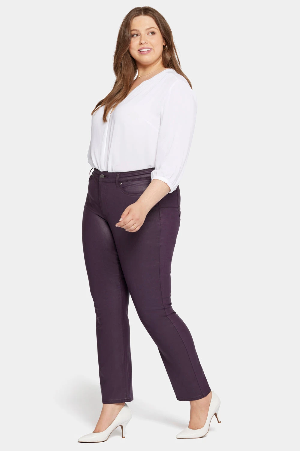 Uplift Coated Marilyn Straight Jeans In Plus Size - Eggplant Coated 5 Uplift Coated Marilyn Straight Jeans In Plus Size - Eggplant Coated - Image 5