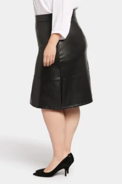Faux Leather A-Line Skirt In Plus Size - Black 8 Faux Leather A-Line Skirt In Plus Size - Black -Nydj Apparel Shop WCFL8269 858 3