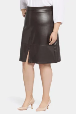 Faux Leather A-Line Skirt In Plus Size - Cordovan -Nydj Apparel Shop WCFL8269 CRDVN 3