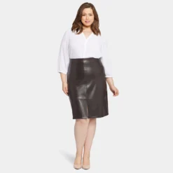 Faux Leather A-Line Skirt In Plus Size - Cordovan -Nydj Apparel Shop WCFL8269 CRDVN DPA