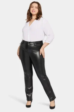 Faux Leather Marilyn Straight Pants In Plus Size - Black -Nydj Apparel Shop WCFLMS2299 858 4