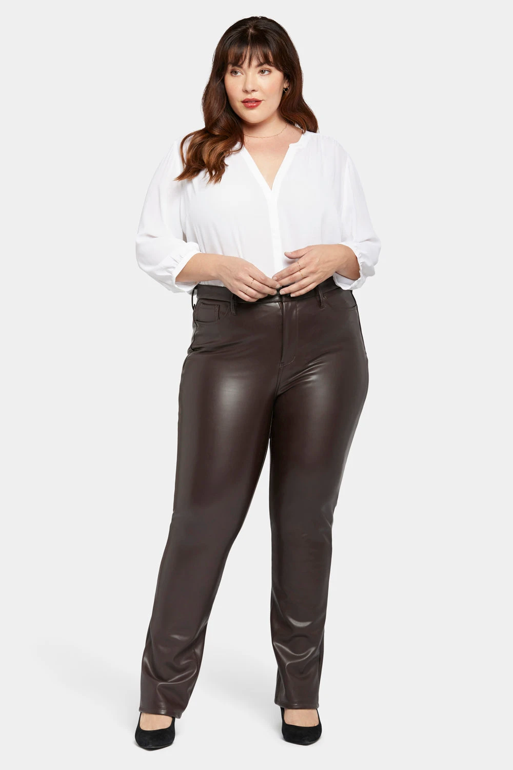 Faux Leather Marilyn Straight Pants In Plus Size - Cordovan 1 Faux Leather Marilyn Straight Pants In Plus Size - Cordovan