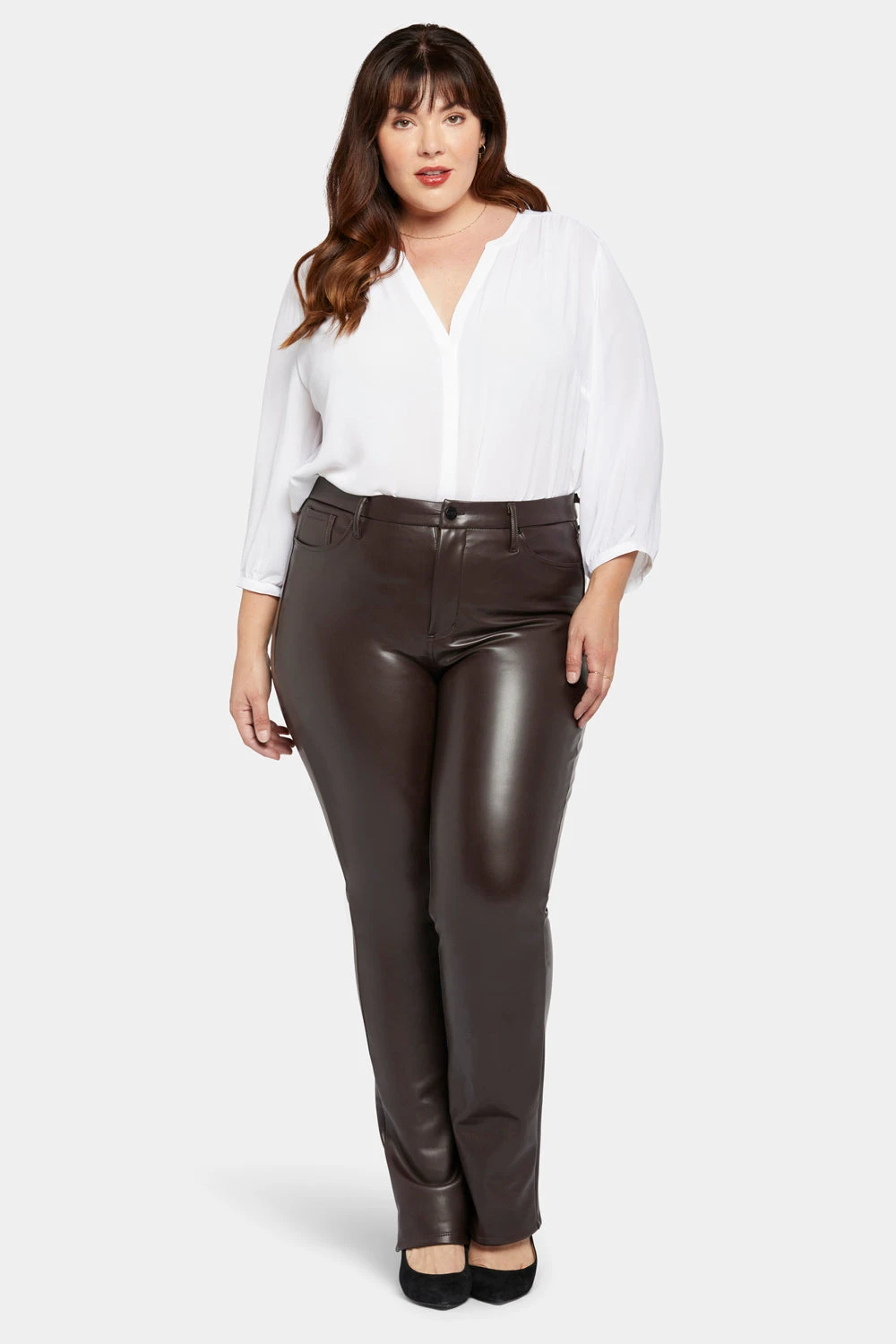 Faux Leather Marilyn Straight Pants In Plus Size - Cordovan 4 Faux Leather Marilyn Straight Pants In Plus Size - Cordovan - Image 4