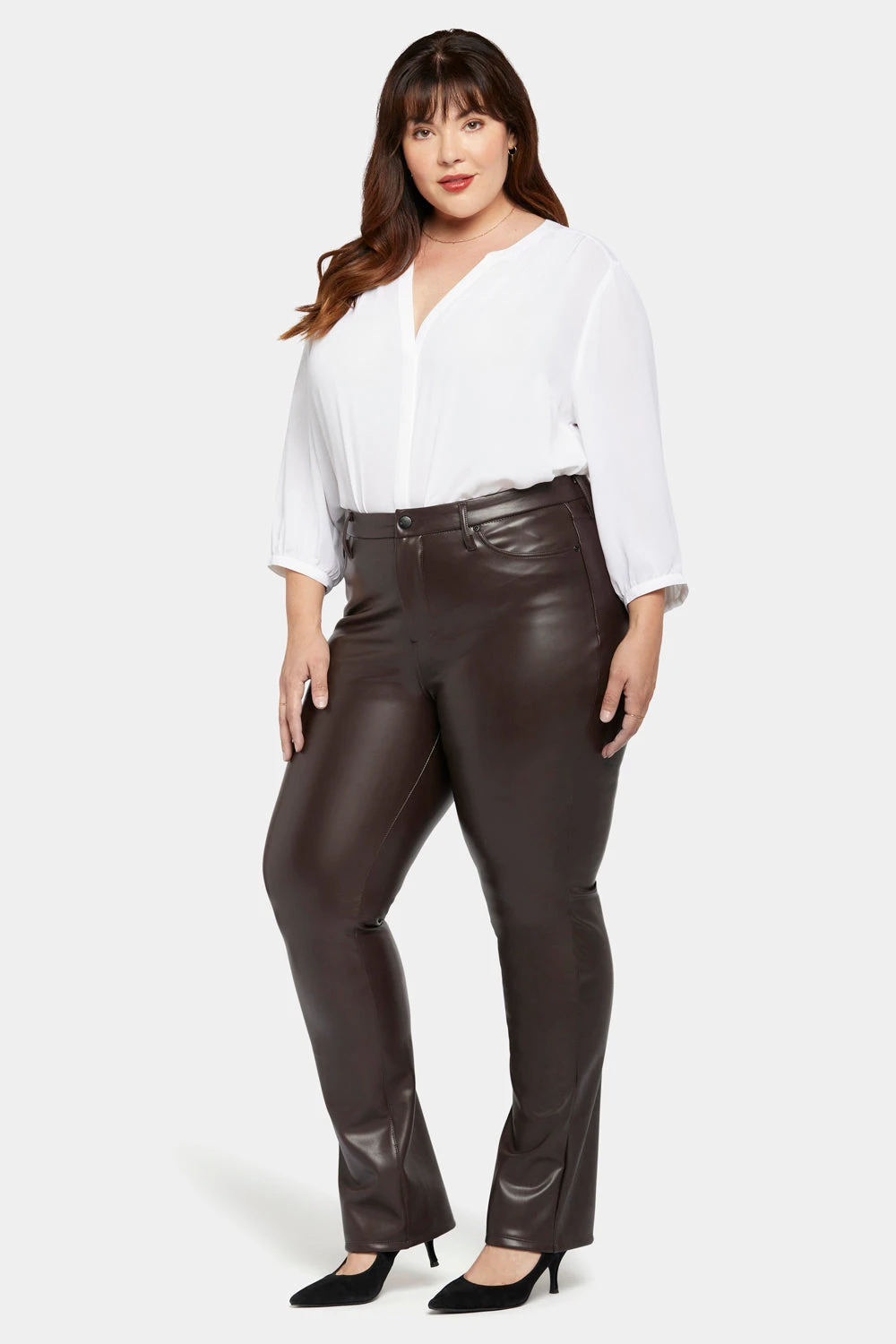 Faux Leather Marilyn Straight Pants In Plus Size - Cordovan 5 Faux Leather Marilyn Straight Pants In Plus Size - Cordovan - Image 5