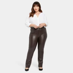 Faux Leather Marilyn Straight Pants In Plus Size - Cordovan 13 Faux Leather Marilyn Straight Pants In Plus Size - Cordovan -Nydj Apparel Shop WCFLMS2299 CRDVN DPA
