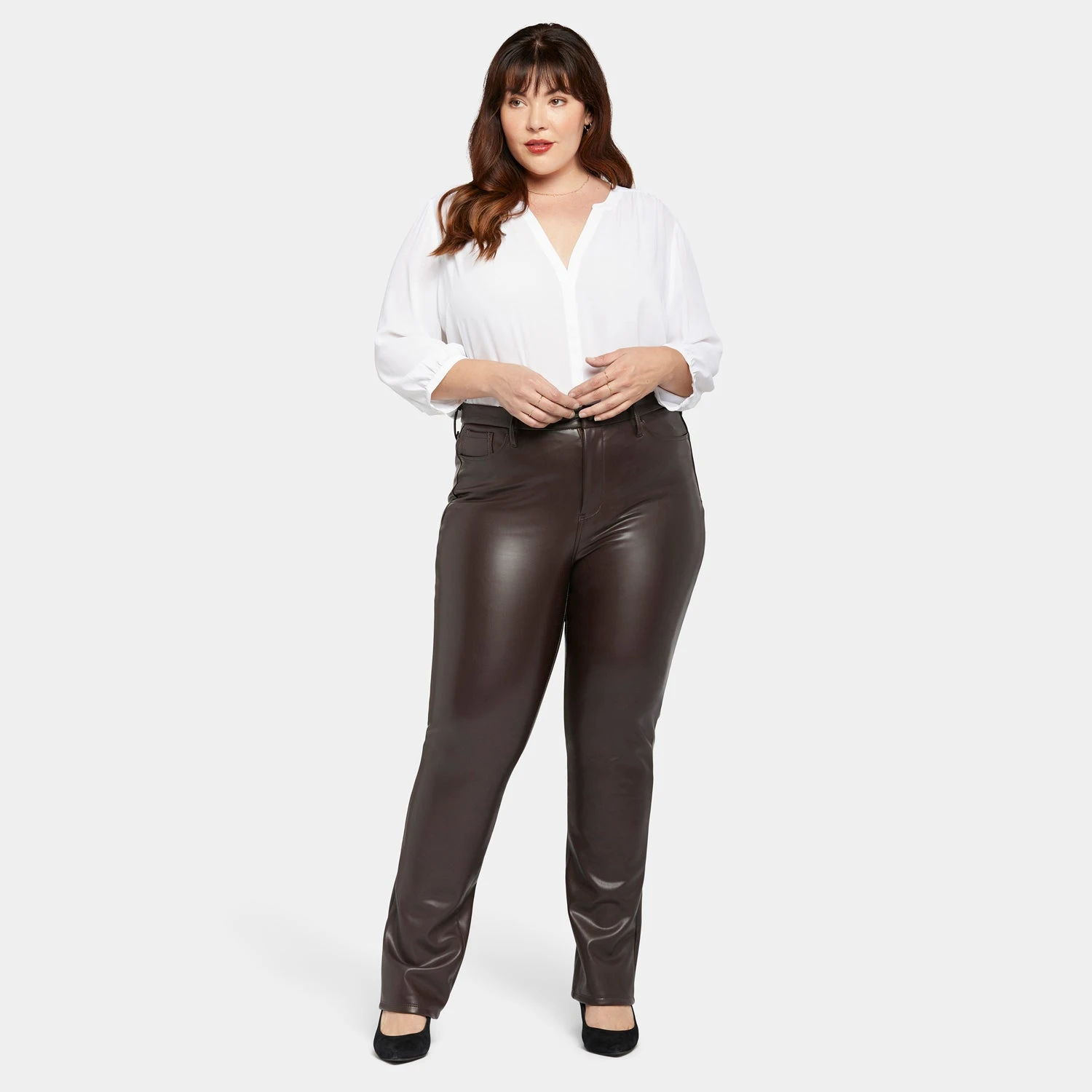 Faux Leather Marilyn Straight Pants In Plus Size - Cordovan 7 Faux Leather Marilyn Straight Pants In Plus Size - Cordovan - Image 7