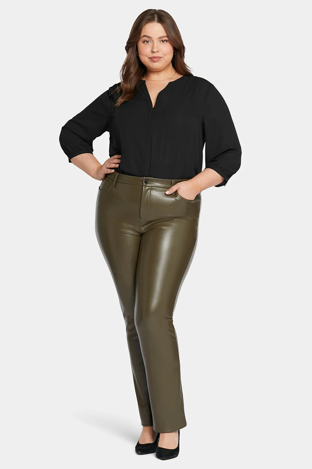 Faux Leather Marilyn Straight Pants In Plus Size - Ripe Olive 1 Faux Leather Marilyn Straight Pants In Plus Size - Ripe Olive