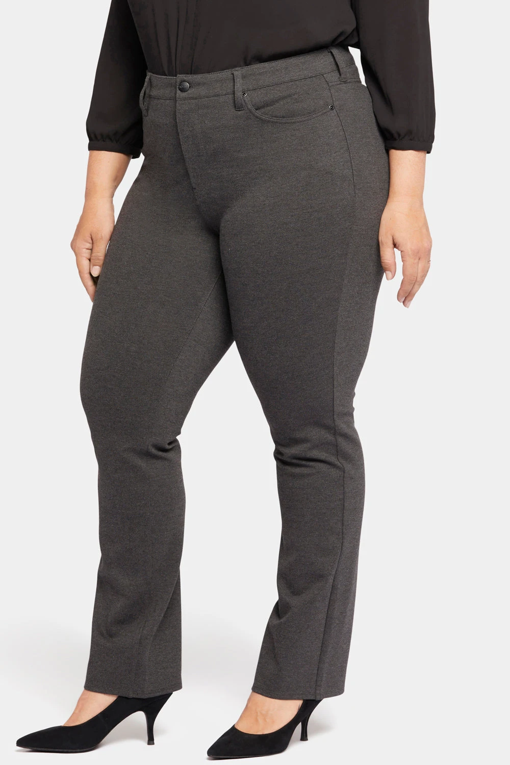 Marilyn Straight Pants In Plus Size - Charcoal Heathered 3 Marilyn Straight Pants In Plus Size - Charcoal Heathered - Image 3