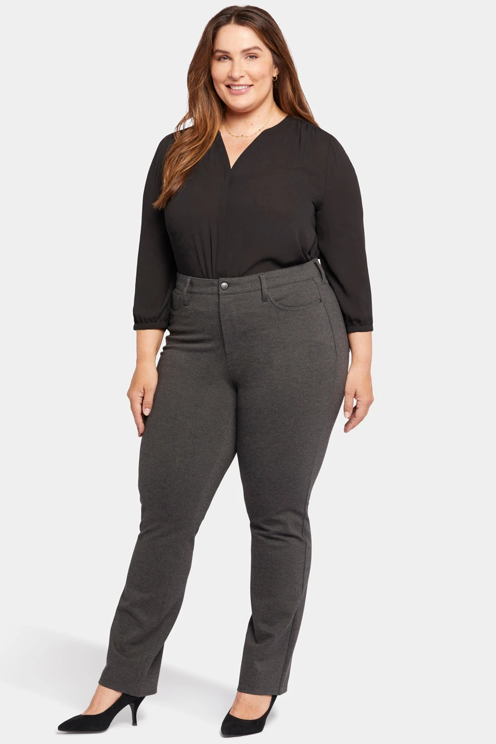 Marilyn Straight Pants In Plus Size - Charcoal Heathered 4 Marilyn Straight Pants In Plus Size - Charcoal Heathered - Image 4