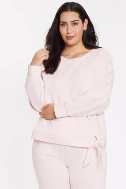 Tie Front Sweatshirt In Plus Size - Carnation