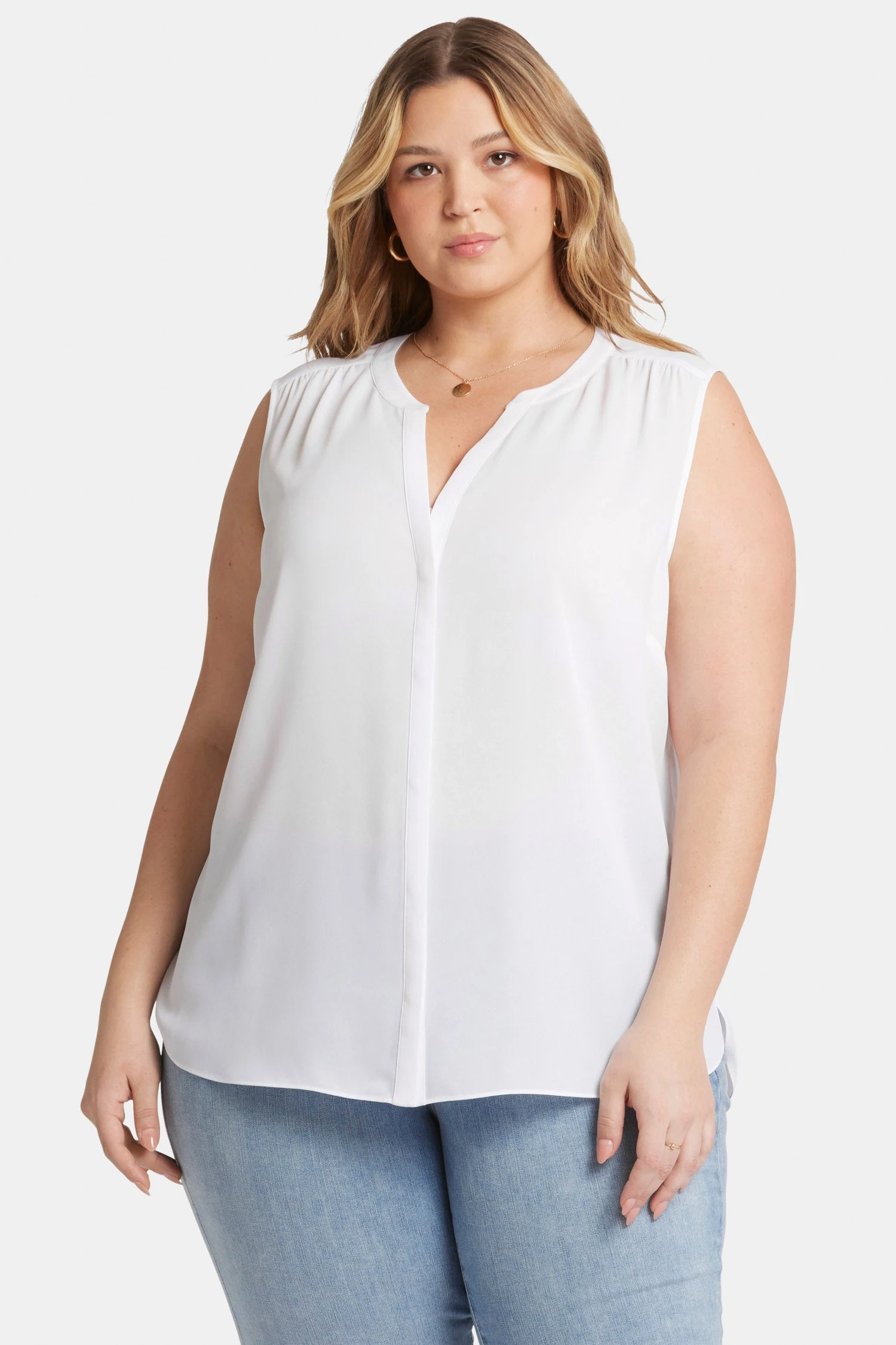Sleeveless Pintuck Blouse In Plus Size - Optic White 1 Sleeveless Pintuck Blouse In Plus Size - Optic White