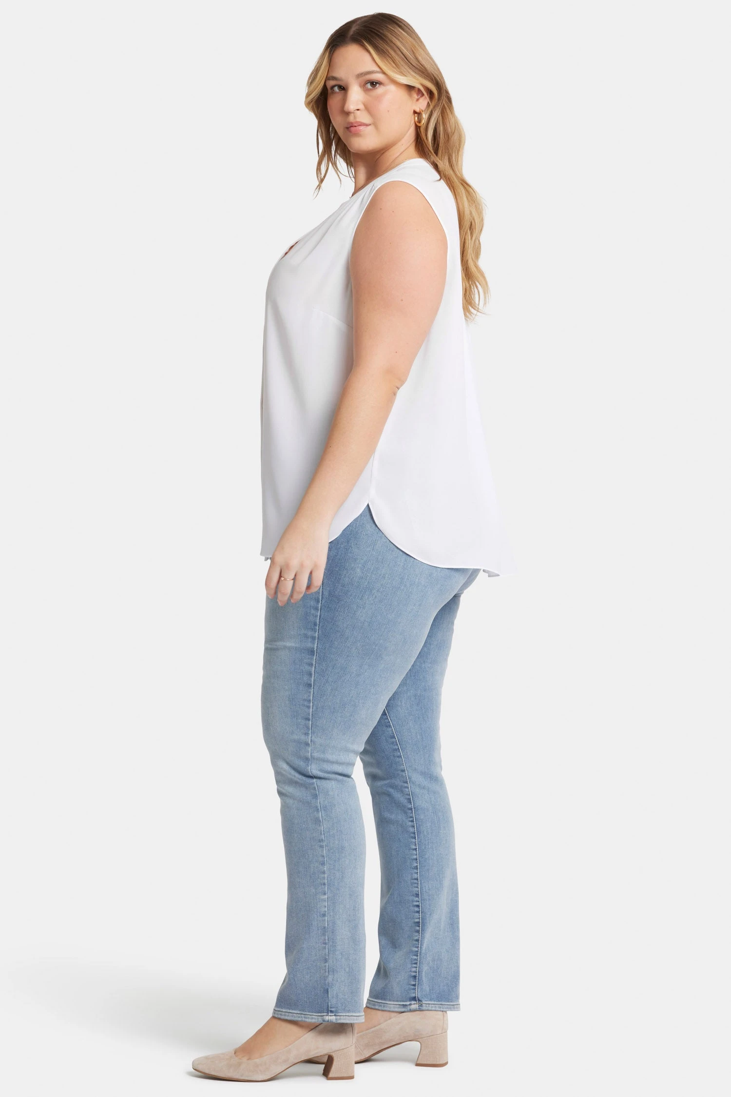 Sleeveless Pintuck Blouse In Plus Size - Optic White 3 Sleeveless Pintuck Blouse In Plus Size - Optic White - Image 3