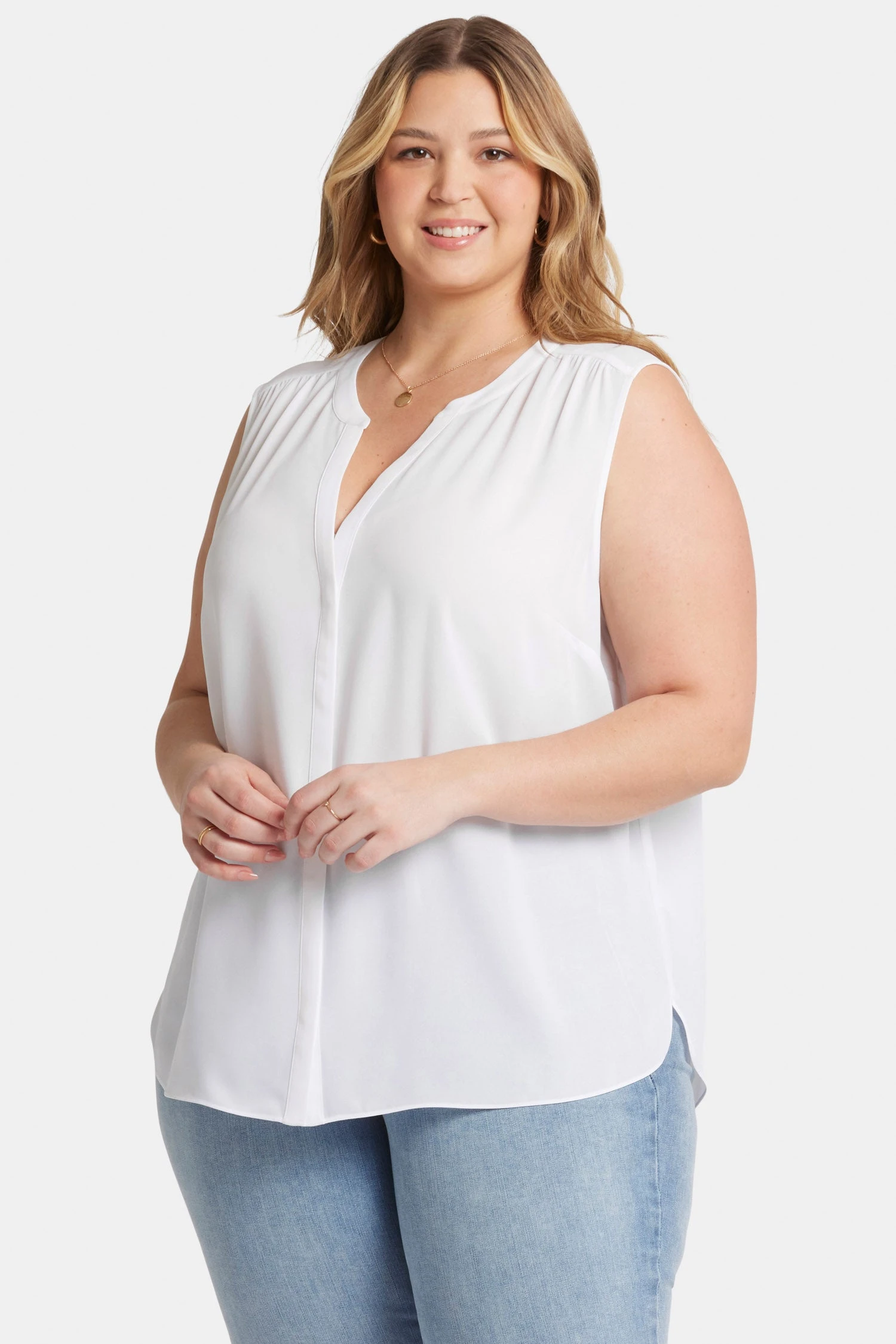 Sleeveless Pintuck Blouse In Plus Size - Optic White 4 Sleeveless Pintuck Blouse In Plus Size - Optic White - Image 4