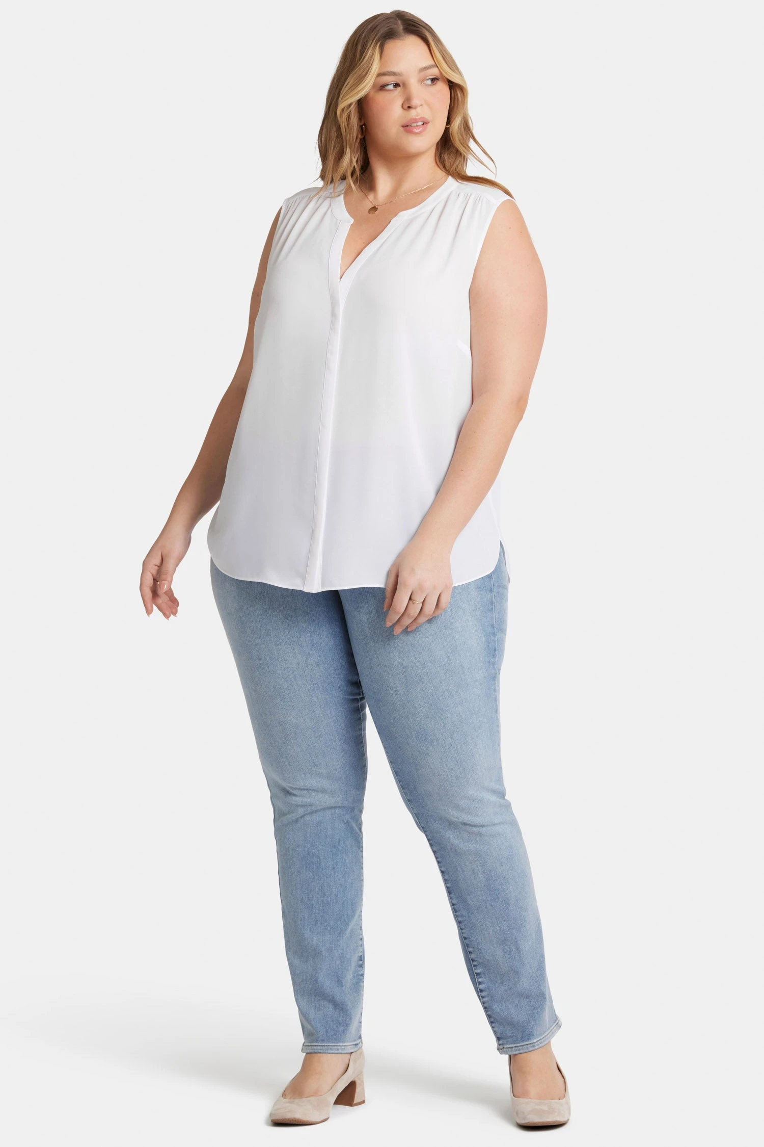 Sleeveless Pintuck Blouse In Plus Size - Optic White 5 Sleeveless Pintuck Blouse In Plus Size - Optic White - Image 5