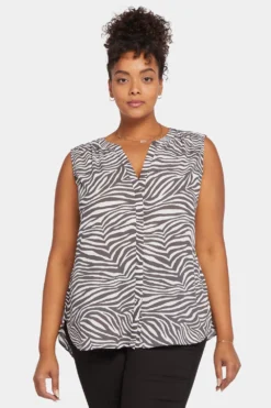 Sleeveless Pintuck Blouse In Plus Size - Metro Zebra