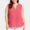 Sleeveless Pintuck Blouse In Plus Size - Raspberry Pink