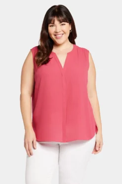 Sleeveless Pintuck Blouse In Plus Size - Raspberry Pink