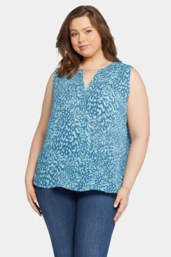 Sleeveless Pintuck Blouse In Plus Size - Agness