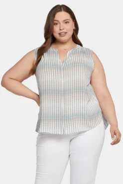 Sleeveless Pintuck Blouse In Plus Size - Azure Oracle -Nydj Apparel Shop WGGT3256 U1053 4