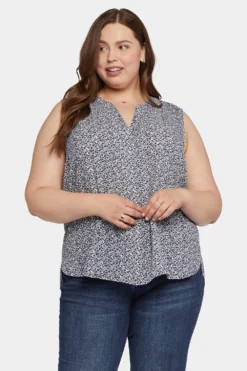 Sleeveless Pintuck Blouse In Plus Size - Lana Flower -Nydj Apparel Shop WGGT3256 U1054 4