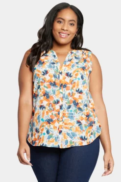Sleeveless Pintuck Blouse In Plus Size - Cottage Pond