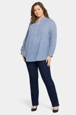 Pleated Front Tunic In Plus Size - Heritage Geo Aviary Blue -Nydj Apparel Shop WGGT4043 F716B 3