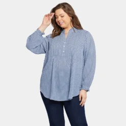 Pleated Front Tunic In Plus Size - Heritage Geo Aviary Blue -Nydj Apparel Shop WGGT4043 F716B DPA