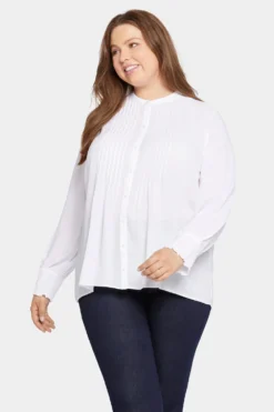 Pleated Peasant Blouse In Plus Size - Optic White -Nydj Apparel Shop WGGT4114 157 4