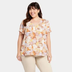 Flounce Sleeve Blouse In Plus Size - Sunset Grove 13 Flounce Sleeve Blouse In Plus Size - Sunset Grove -Nydj Apparel Shop WGGT4237 S2015 DPA
