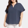 Becky Short Sleeved Blouse In Plus Size - Oxford Navy