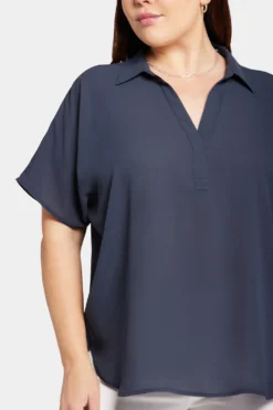 Becky Short Sleeved Blouse In Plus Size - Oxford Navy -Nydj Apparel Shop WGGT4270 OXNV 6
