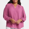 Puff Sleeve Popover Top In Plus Size - Mauve Haze