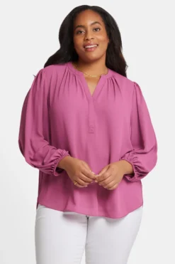 Puff Sleeve Popover Top In Plus Size - Mauve Haze
