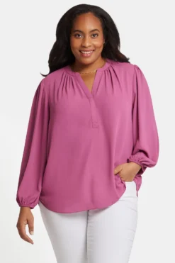 Puff Sleeve Popover Top In Plus Size - Mauve Haze -Nydj Apparel Shop WGGT4277 MVHZE 4