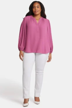 Puff Sleeve Popover Top In Plus Size - Mauve Haze -Nydj Apparel Shop WGGT4277 MVHZE 5