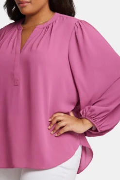 Puff Sleeve Popover Top In Plus Size - Mauve Haze -Nydj Apparel Shop WGGT4277 MVHZE 6