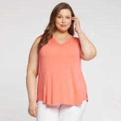 Sleeveless Perfect Tee In Plus Size - Deep Sea Coral -Nydj Apparel Shop WLER4208 DPSEA DPA