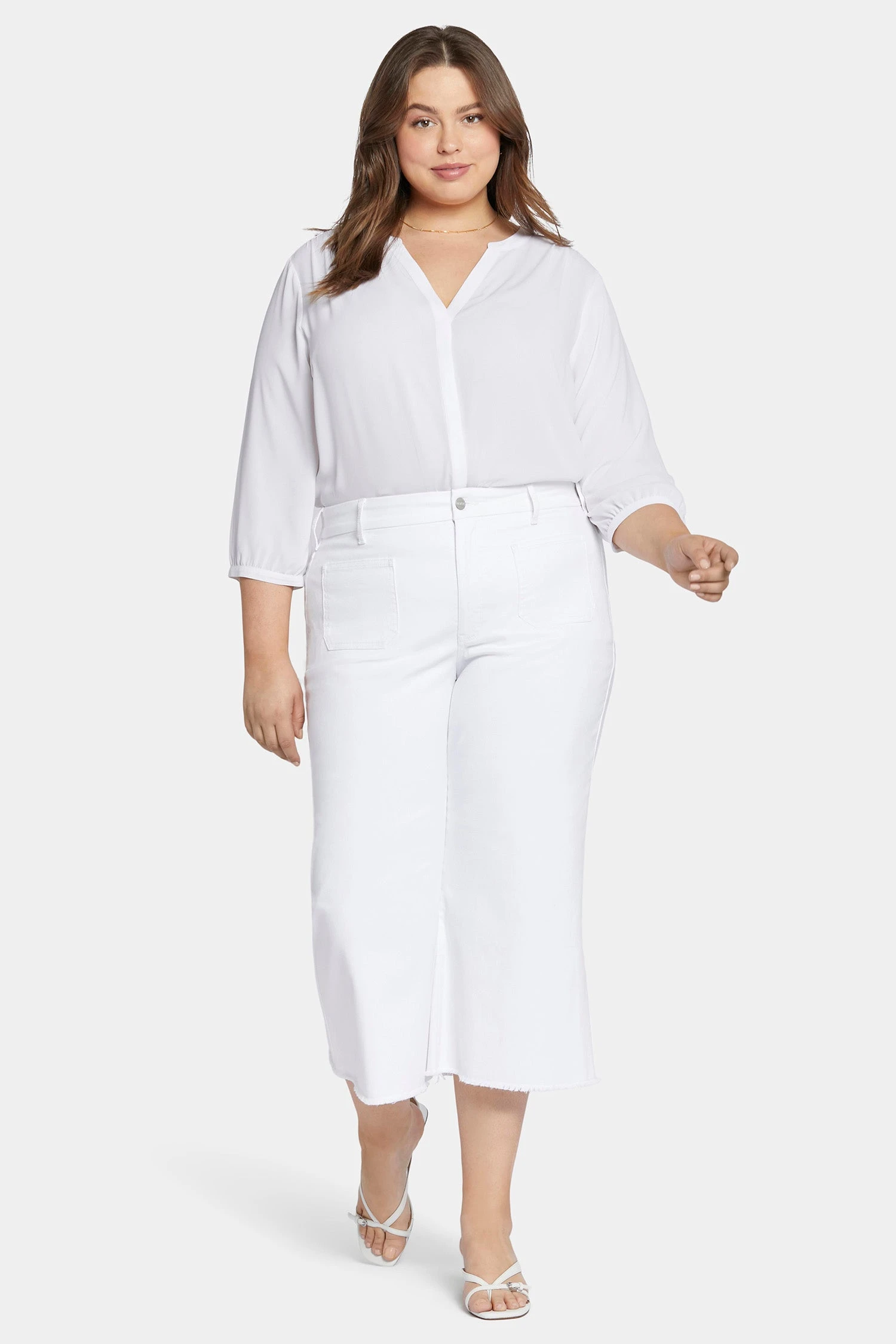 Patchie Wide Leg Capri Jeans In Petite Plus Size - Optic White 4 Patchie Wide Leg Capri Jeans In Petite Plus Size - Optic White - Image 4