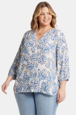 Pintuck Blouse In Plus Size - Blue Dahlia -Nydj Apparel Shop WS1F0537 S2057 4