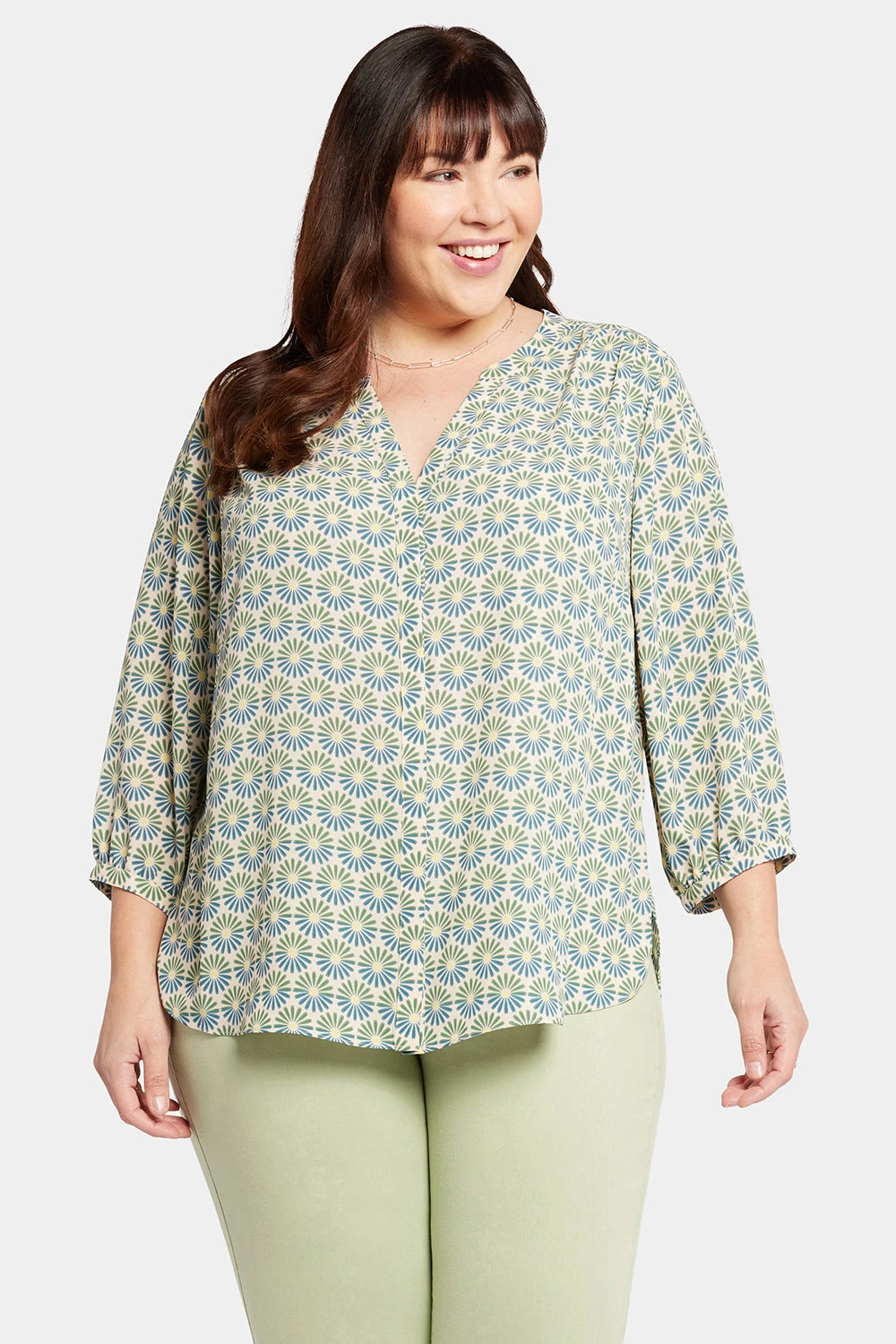 Pintuck Blouse In Plus Size - Blue Blossoms 1 Pintuck Blouse In Plus Size - Blue Blossoms