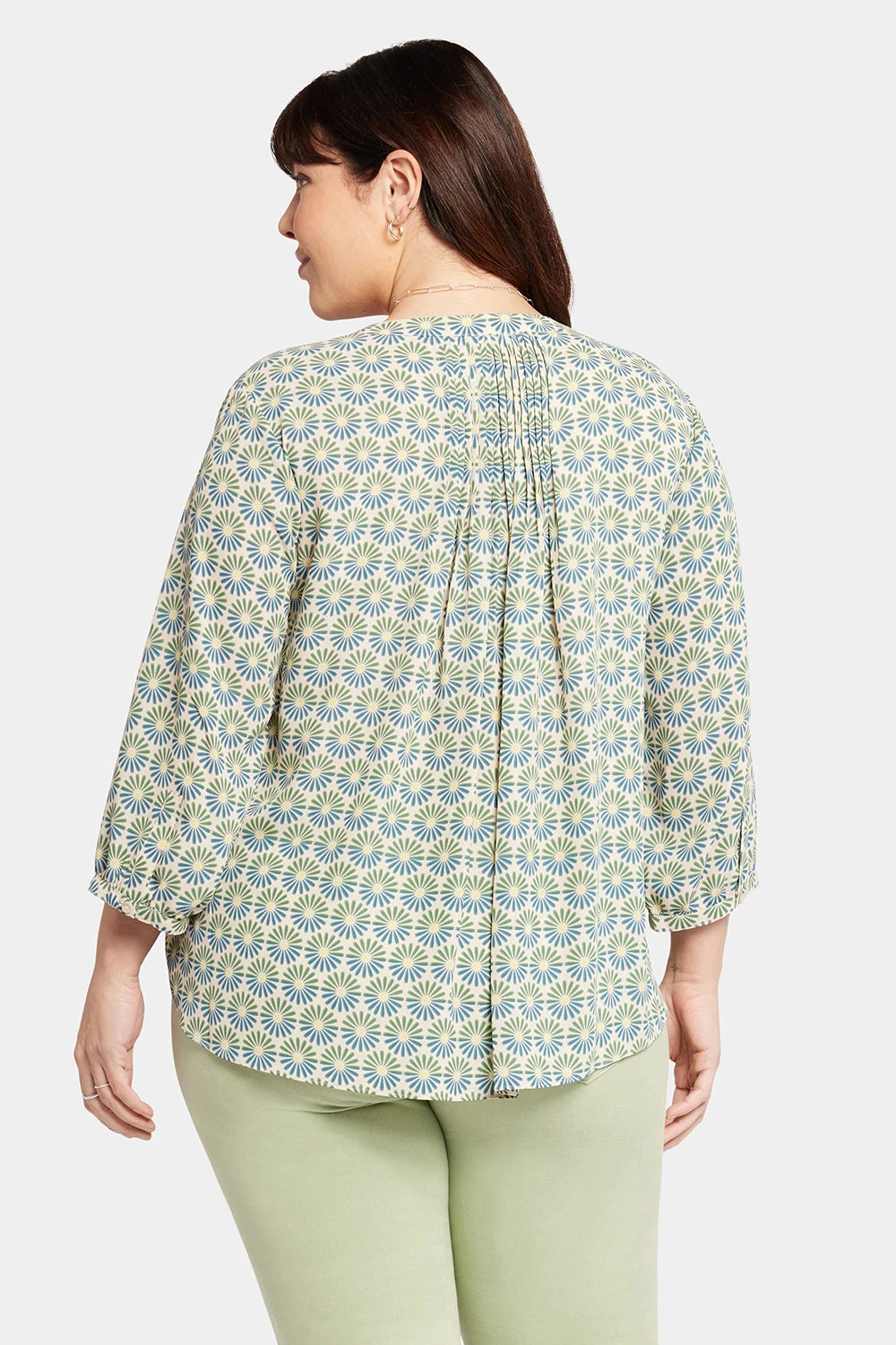 Pintuck Blouse In Plus Size - Blue Blossoms 2 Pintuck Blouse In Plus Size - Blue Blossoms - Image 2