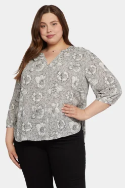 Pintuck Blouse In Plus Size - Inked Orchids Black
