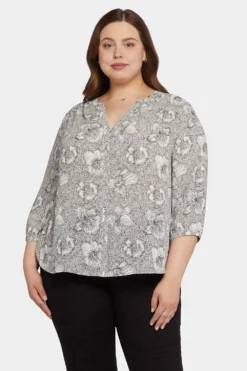Pintuck Blouse In Plus Size - Inked Orchids Black -Nydj Apparel Shop WS1F0537 U807 4