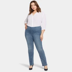 Pull-on Straight Jeans In Plus Size - Pristine -Nydj Apparel Shop WSHD8782 PRSTN DPA